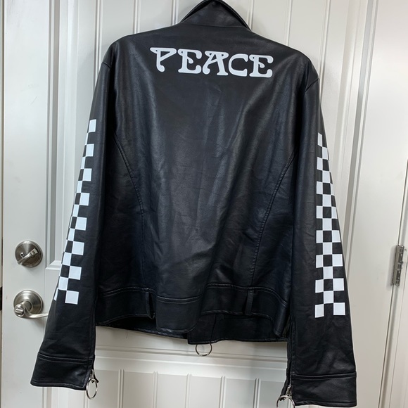 fashion nova Black Jacket Peace Race Faux Leather - Picture 2 of 12